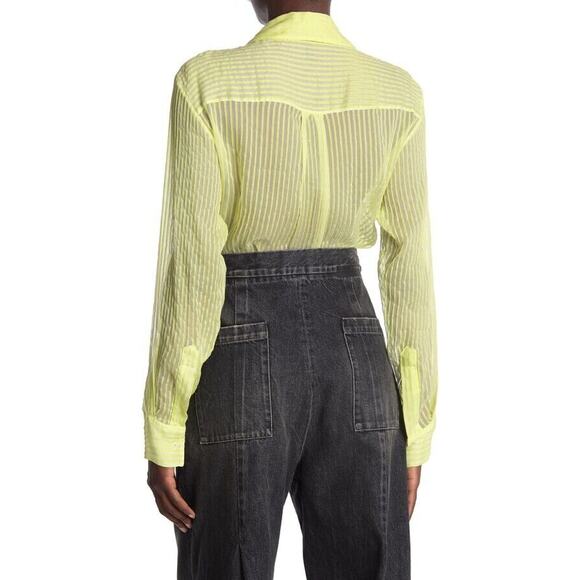 Unravel Project NWOT Silk Blend Sheer Striped Collared Bodysuit Yellow Size 38 - Picture 2 of 8
